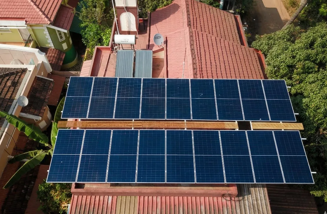 Elevated two-row solar panel structure